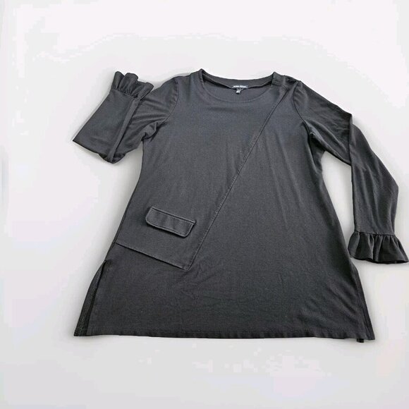 Robert Kitchen Top Womens L Black Tunic LS Round Neck Relaxed Lagenlook Goth - Picture 7 of 12